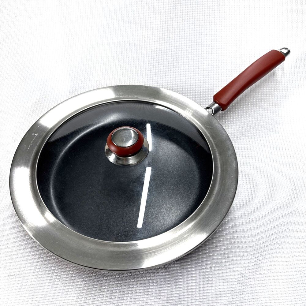 SimpleCooking  12" Brown Porcelain Enamel Nonstick Fry Pan w/Lid - USA
